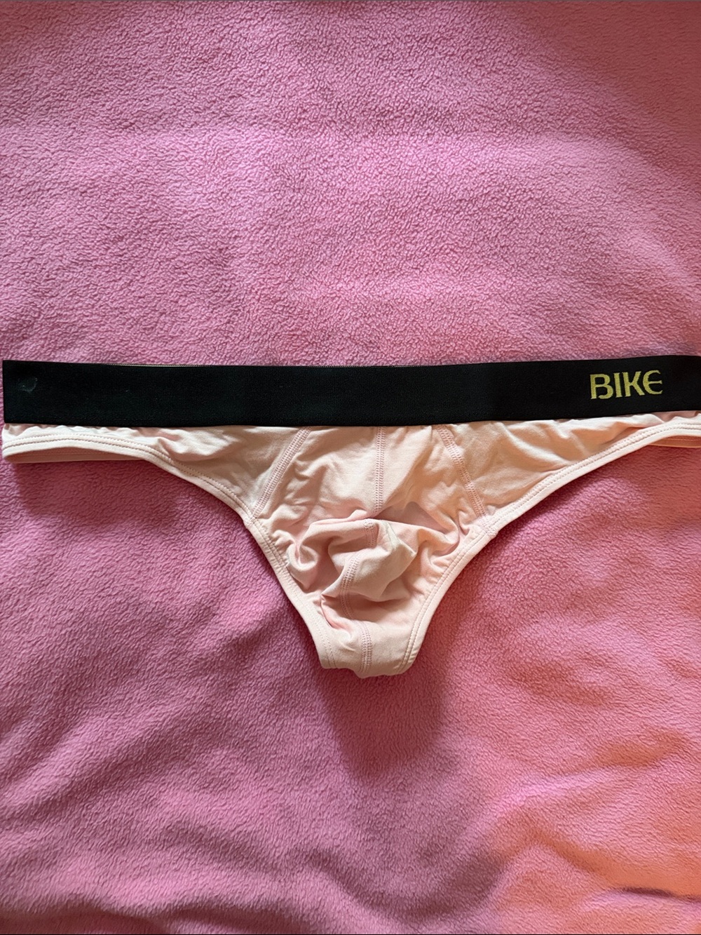 BIKE Light Pink thong with Black Waistband